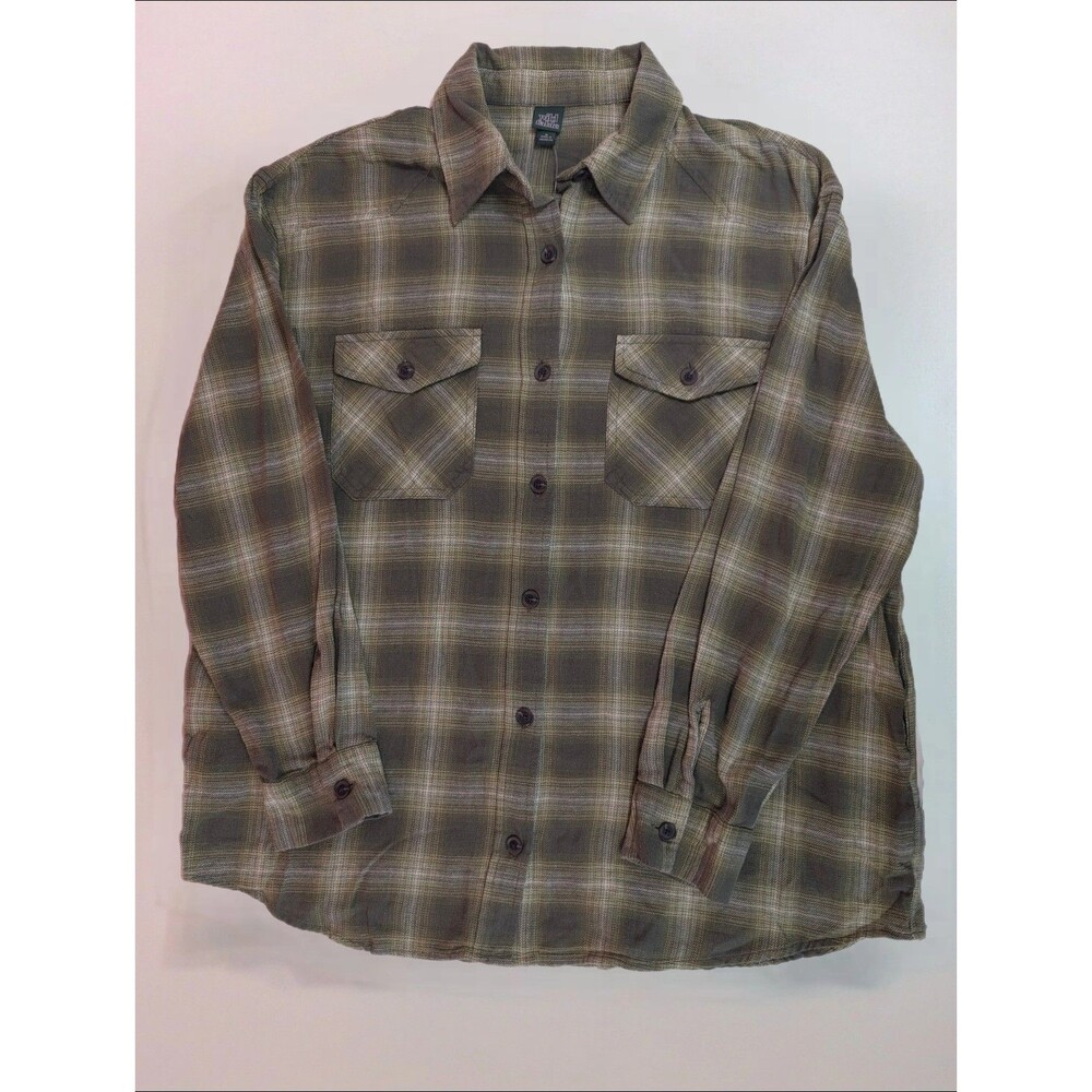 Women's Wild Fable Oversized Long Sleeve Collared Flannel Shirt Green Plaid Med